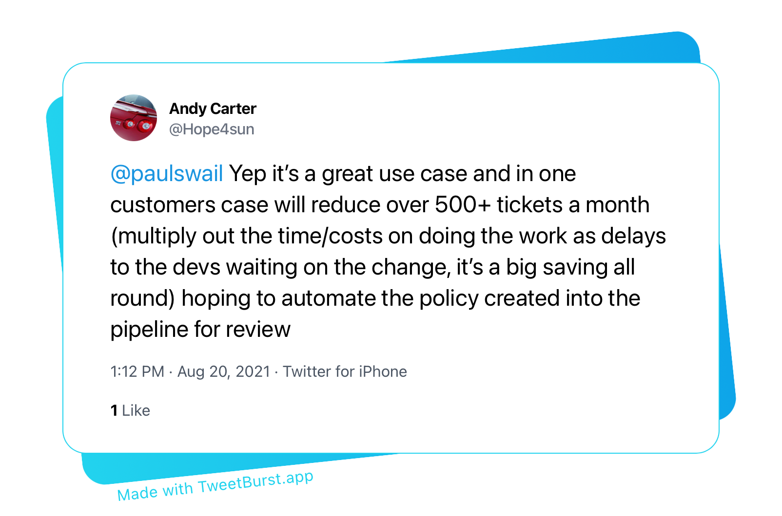 Tweet on benefits to inter-team productivity on using IAM permission boundaries